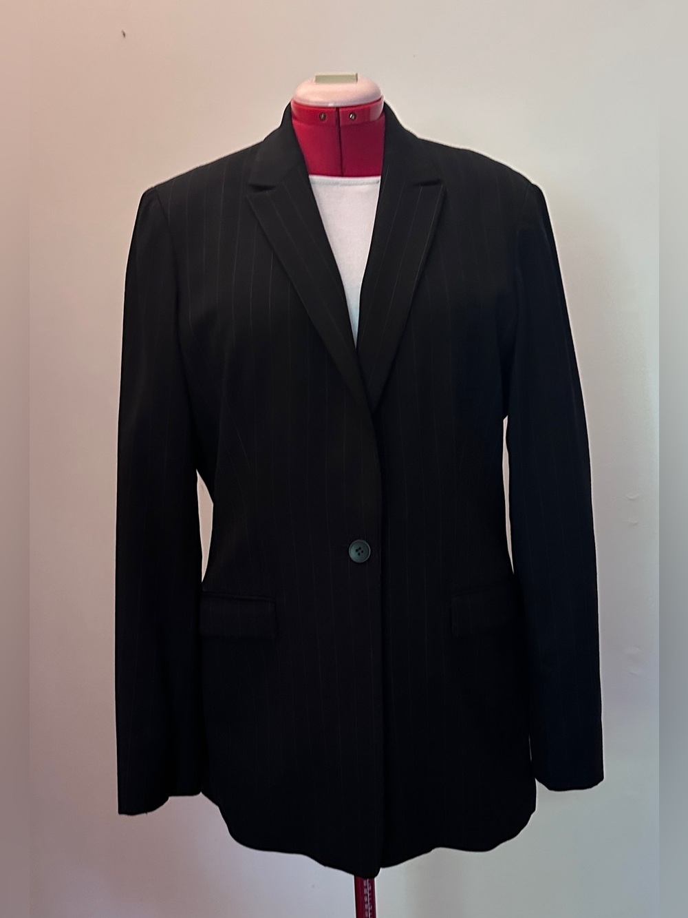 Jones New York Black Pinstripe Single-Button Blazer